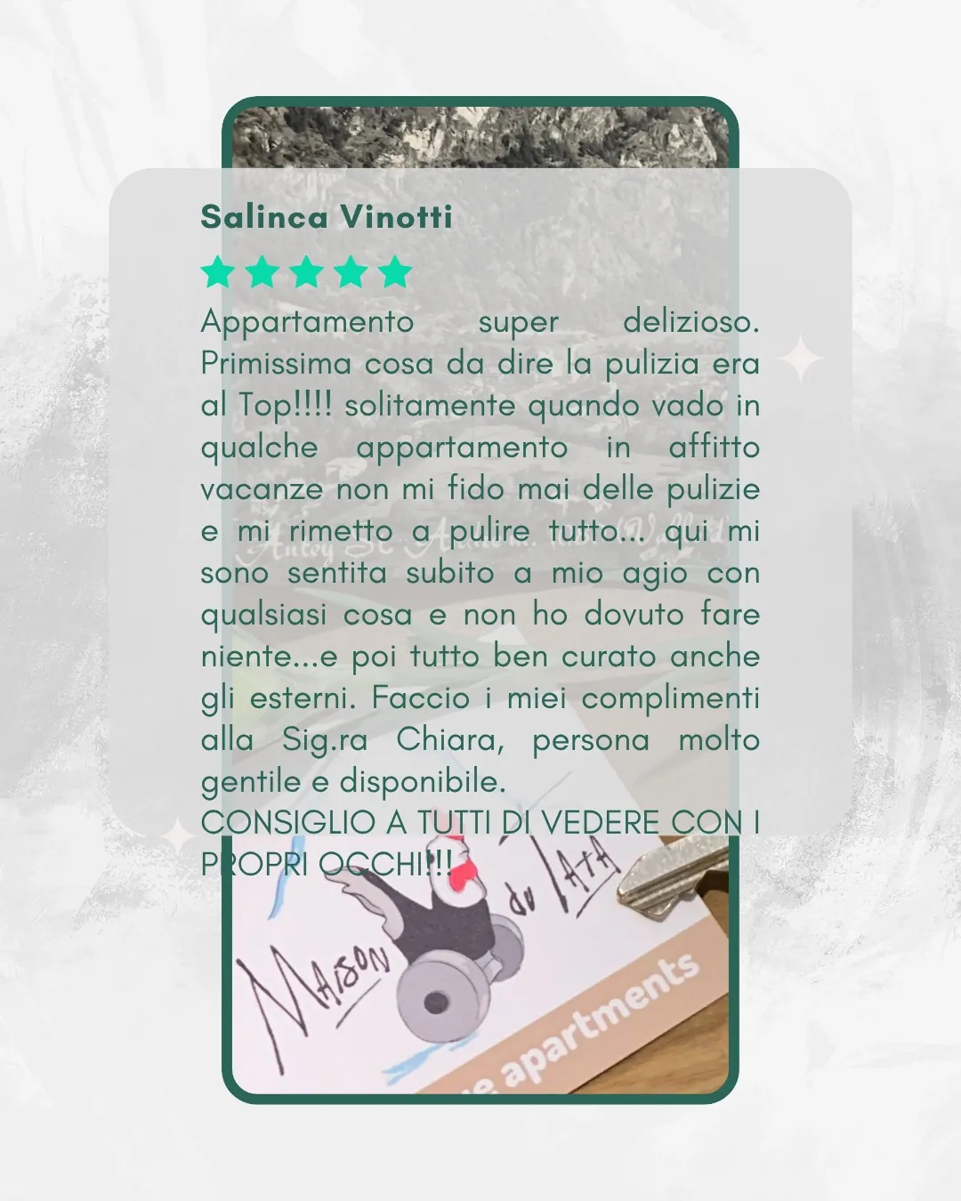 🌟 Le Tue Parole, La Nostra Gioia: il cuore di Maison du Tatà batte grazie a te! 🌟Ogni recensione e ogni consiglio che ci lasci è un regalo prezioso che ci riempie di gratitudine. Ci emoziona sapere che il nostro impegno nel rendere il tuo soggiorno confortevole e sereno venga percepito così profondamente!Ciò che ci rende più felici è leggere che da Maison du Tatà ti senti "subito a tuo agio con qualsiasi cosa", che la pulizia è "al Top" e che ogni dettaglio, dagli interni curatissimi agli esterni rigogliosi, contribuisce a farti sentire a casa. Questo è esattamente l'ambiente che desideriamo offrirti: un luogo dove non devi pensare a nulla se non a goderti la tua vacanza.Grazie per la fiducia, per la tua spontaneità e per aver compreso la nostra dedizione. È la tua soddisfazione la nostra più grande ricompensa!➡️ Hai già vissuto l'esperienza Maison du Tatà? Condividi il tuo "Posto del Cuore" nei commenti o lasciaci la tua recensione: è la tua voce che ci guida e ispira!🏡#maisondutatà💙#accoglienzasicura🏡🏡🏡🏡🏡#recensioniverificate #ospitispeciali #puliziaaltop #selfcatering #accoglienza #valledaosta #vacanzeinmontagna #feedbackpositivi #grazie #sentirsiasuioagio #curadeidettagli #ilpostodelcuore #anteysaintandré #thankyou #review #diconodinoi